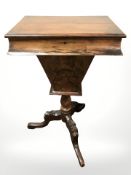 A Victorian mahogany sewing box on stand,