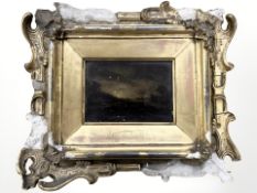 Attributed to Aert Van Der Neer (Dutch, 1603 - 1677) : Moonlit landscape, oil on panel, 12.5 cm x 8.