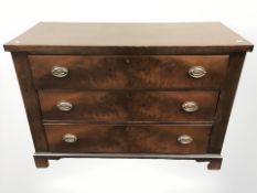 A 19th century mahogany three drawer chest on bracket feet,