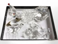 A group of Swarovski crystal animal and other ornaments including hedgehog, rabbit, a clam, etc.