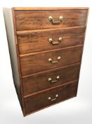 A 19th century mahogany chest of five drawers with brass handles,
