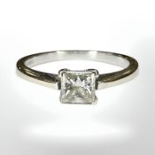 An 18ct white gold Asscher cut solitaire diamond ring, size K/L, approximately 0.3ct.