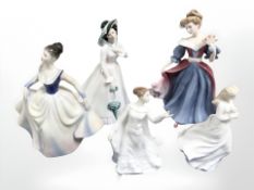 Five Royal Doulton figures including - 'Wisdom', 'Loving You', 'Lisa', 'Julia' and 'Amy'.