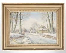 ** Hansen : Winter Landscape with Snowy Track and Thatched Dwelling, oil on canvas, signed,