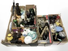 A large group of Avon and other glass scent bottles, perfume flasks, novelty flasks, etc.