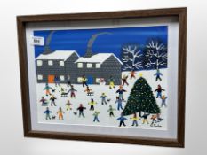 Gordon Barker : Village Christmas Tree, acrylic, 32 cm x 24 cm, signed.