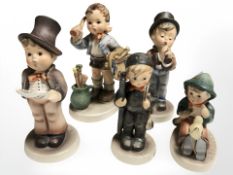 Five 1970's Hummel and Goebel figurines including chimney sweep etc