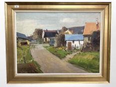 Danish School : Pathway by farm buildings, oil on canvas, 81 cm x 60 cm.