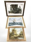 A David Williams woodland oil on canvas painting in decorative gilt frame, 49 cm x 60 cm,