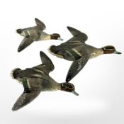 A graduated set of three Beswick teal flying ducks, numbers 150/1 150/2 150/3,