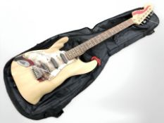 An electric guitar.