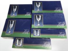 Six boxed sets of French Cristal d'Arques wine glasses, champagne flutes and tumblers.