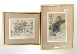 George Horton (1859-1950) : The Wellesley on Tyne and Rotterdam, two dry point etchings,