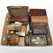 Miscellaneous trinket and table boxes, Russian doll, antique postcards,