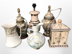 A group of earthen ware lamp bases,