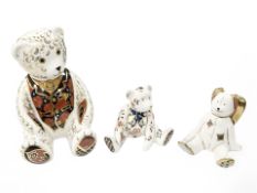 A Royal Crown Derby Debonair Bear paperweight, with silver stopper, another seated teddy bear,