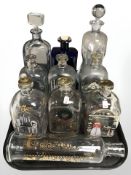 Ten various Continental glass bottles and decanters including Holmegarrd etc