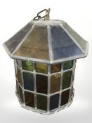 A leaded stained glass light shade, height 25 cm.