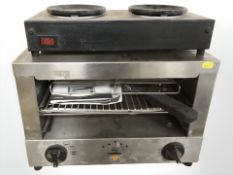 A stainless steel toasting oven and hot plate