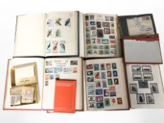 Eight various albums including stamps, prisoner of war air mail addressed to Corporal E. Moxey, etc.