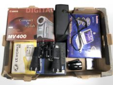 Boxed Canon camcorder, Olympus digital camera, Goodmans portable DVD player,