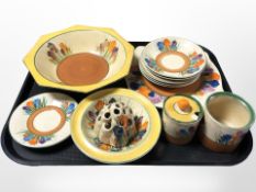 A group of Clarice Cliff crocus pattered ceramics including Wilkinson's,