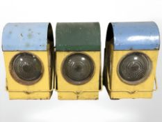 Three vintage road lamps, height 25 cm.