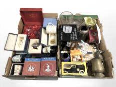 Boxed drinking glasses, crystal ornaments, metal wares, cutlery, contemporary jewellery box, etc.