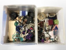 Assorted costume bead necklaces, trinket boxes,