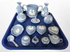 A Wedgwood Jasperware twin handled cup commemorating the wedding of Charles and Diana,