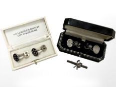 A pair of Bentley Racing silver and enamelled cufflinks together with silver golfing cufflinks and