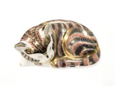 A Royal Crown Derby Sleeping Cat paperweight,