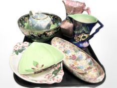 A group of Maling lustre ceramics, Carlton Ware leaf dish, Royal Winton shallow dishes, etc.