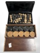 An antique boxwood Regency pattern chess set, Kings 7cm height,