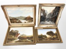 Four contemporary oils in gilt frames