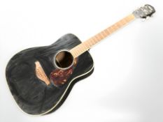 A Yamaha six string acoustic guitar (AF), together with a further acoustic guitar.