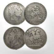 A George III crown 1820 and George IV crown 1822
