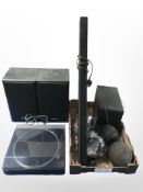 A Technics SL-J110R turntable, pair of Technics speakers model number SB-F911, Sony speaker, etc.