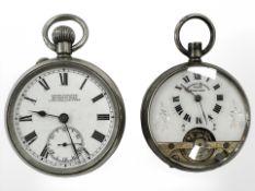 A plated open face pocket watch signed Irving Forster, 68 Heaton Road, Newcastle on Tyne,