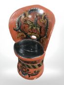 A 19th century painted wooden seat, with horse decoration,