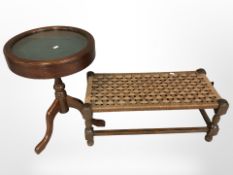A beech occasional table and a sea grass footstool
