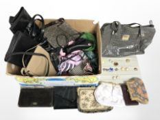 Assorted lady's handbags, purses, costume earrings, etc.