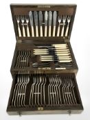 A Joseph Rodgers & Sons oak cased canteen of EPNS cutlery.
