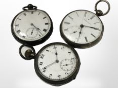 Three antique silver open face pocket watches (3)