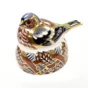 A Royal Crown Derby Chaffinch Nesting paperweight, with gold stopper,