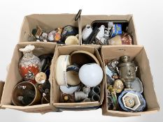 A large quantity of miscellaneous ceramics and glass wares, tea urn, glass bottles, kitchen wares,