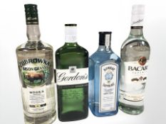 Four bottles of alcohol including Gordon's Gin 70cl, Bombay Sapphire London Gin 70cl,