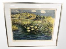 Twentieth century Continental School : A rolling landscape, colour lithograph, indistinctly signed,
