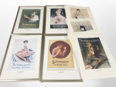 A quantity of framed and unframed Schweppes prints.