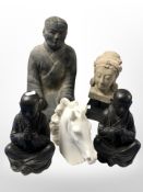A group of resin and earthen ware busts,